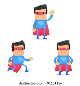 set of funny cartoon superhero in various poses for use in presentations, etc.