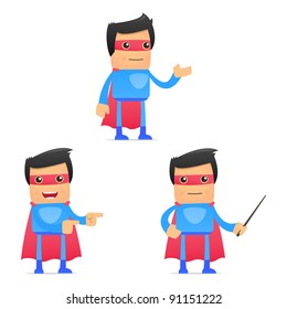 set of funny cartoon superhero in various poses for use in presentations, etc.