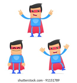 set of funny cartoon superhero in various poses for use in presentations, etc.