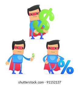 set of funny cartoon superhero in various poses for use in presentations, etc.