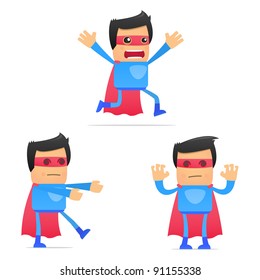 set of funny cartoon superhero in various poses for use in presentations, etc.