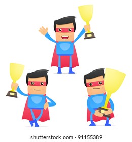 set of funny cartoon superhero in various poses for use in presentations, etc.