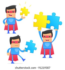 set of funny cartoon superhero in various poses for use in presentations, etc.