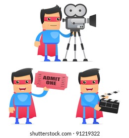 set of funny cartoon superhero in various poses for use in presentations, etc.