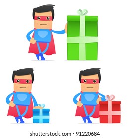 set of funny cartoon superhero in various poses for use in presentations, etc.