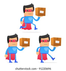set of funny cartoon superhero in various poses for use in presentations, etc.