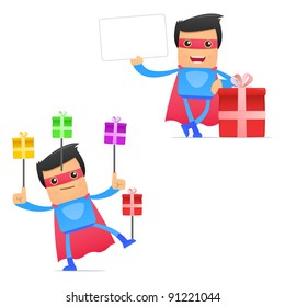 set of funny cartoon superhero in various poses for use in presentations, etc.