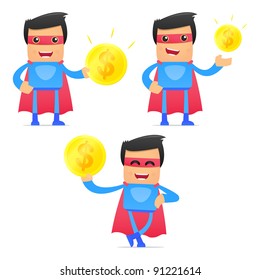 set of funny cartoon superhero in various poses for use in presentations, etc.