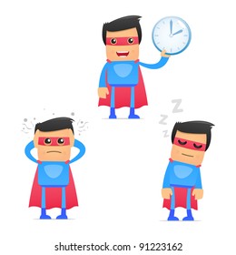 set of funny cartoon superhero in various poses for use in presentations, etc.