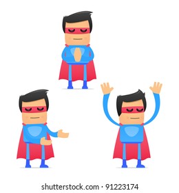 set of funny cartoon superhero in various poses for use in presentations, etc.