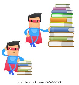 set of funny cartoon superhero in various poses for use in presentations, etc.