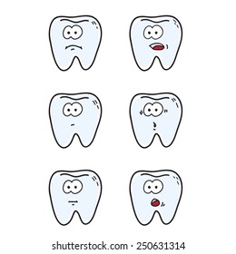 Set of funny cartoon teeth with negative emotions