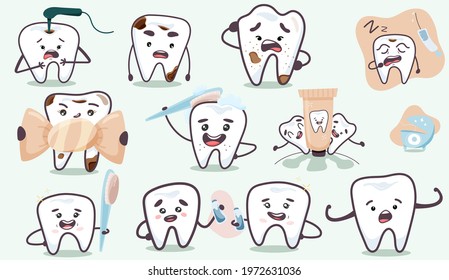 set of funny cartoon tooth