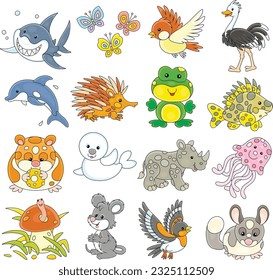 Set of funny cartoon toy animals, vector illustrations isolated on a white background