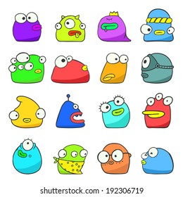 set of funny cartoon unusual monsters for design