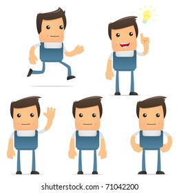 set of funny cartoon worker in various poses for use in presentations, etc.