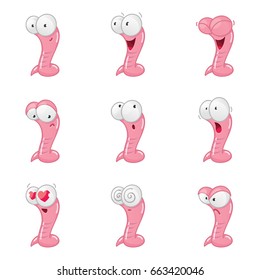 Set of funny cartoon worms isolated on white background. Vector illustration.