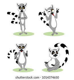 A set of funny cartoonish characters lemurs. Each lemur is individual. Vector illustration.