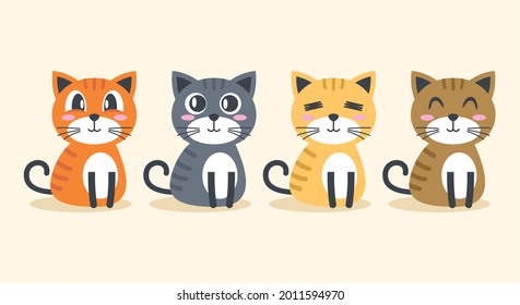 Juego de dibujos animados de personajes de gatos graciosos concepto de diseño plano