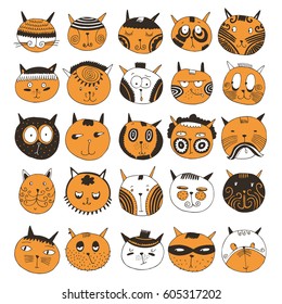 
Set of funny cat faces. Cats icons