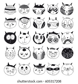
Set of funny cat faces. Cats icons