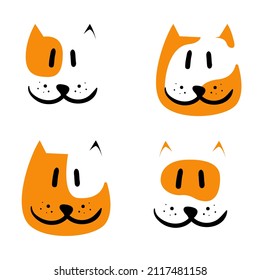 a set of funny cat faces. intuitive drawing. spotted red cats. simple vector graphics. illustration