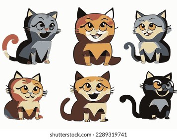Set of funny cat silhouettes, isolated vector image.