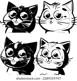 Set of funny cat silhouettes, isolated vector image.