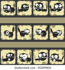 Set of funny cats. Abstract shooting gallery. Vector illustration