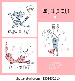 Set of funny cats in a cute style. Vector.