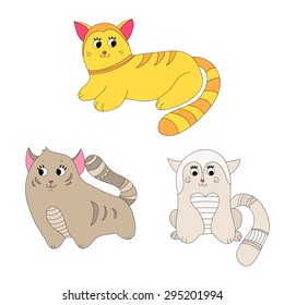 Set of funny cats in different colors: red, grey and white