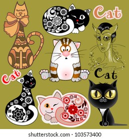 A set of funny cats in different design versions. The idea for the design  children's rooms, greeting cards, invitations, photo frames. Each object on a separate layer