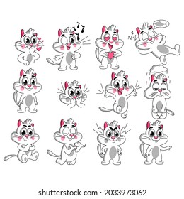 Set of funny cats with different emotions. Vector illustration