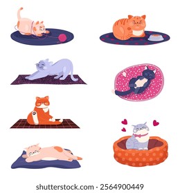 set of funny cats in different poses. Vector cartoon illustration