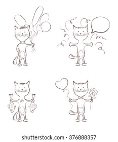 Set of funny cats with gifts, vector illustration