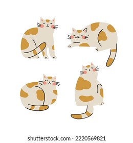 Set of funny cats isolated on white background. Pet illustration. Cute cat sticker collection.