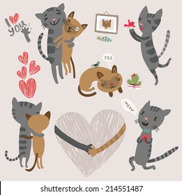 Set of funny cats lovers