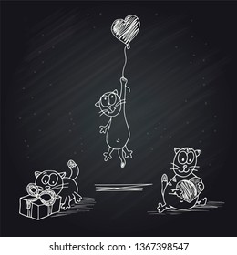Set of funny cats on a chalk board. Fashion in a vector illustration