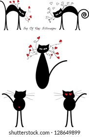 set of funny cats in silhouettes isolated on white background