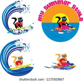 set with funny cats stickers