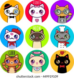 set of funny cats stickers