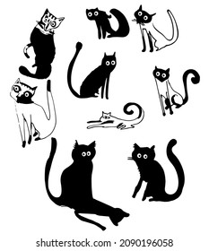 Set of funny cats. Vector illustration.