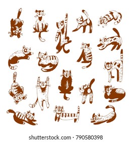 A set of funny cats, vector illustration.
