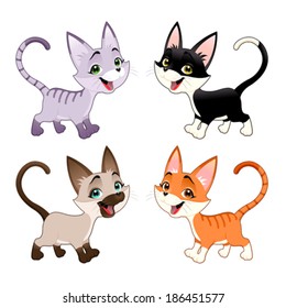 Set of funny cats. Vector isolated animals