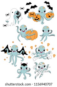Set of funny characters. cute character octopus for holiday halloween in cartoon style