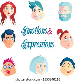 a set of funny characters with different emotions