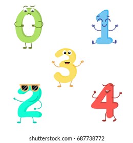 Set of funny characters from numbers. Vector illustration in cartoon style on a white background.