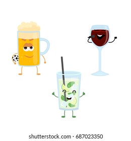 Set of funny characters from strong drinks. Vector illustration in cartoon style on a white background.