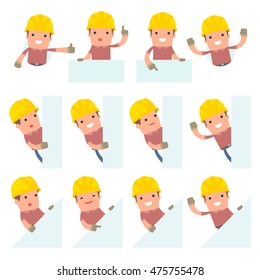 Set of Funny and Cheerful Character Builder holds and interacts with blank forms or objects for using in presentations, etc.