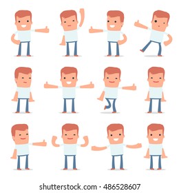 Set of Funny and Cheerful Character Casual Boy showing thumb up as a symbol of approval for using in presentations, etc.